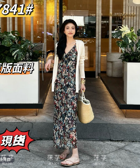 the meng 유화 꽃무늬 슬립 드레스