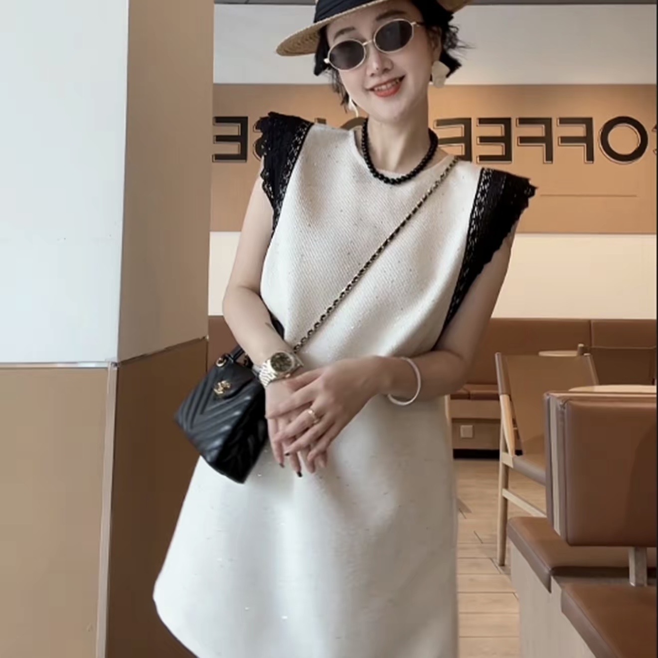 xiaobai 여름 새로운 미니멀리즘 패치워크 디자인 센스 슬림해 보이는 품격 드레스