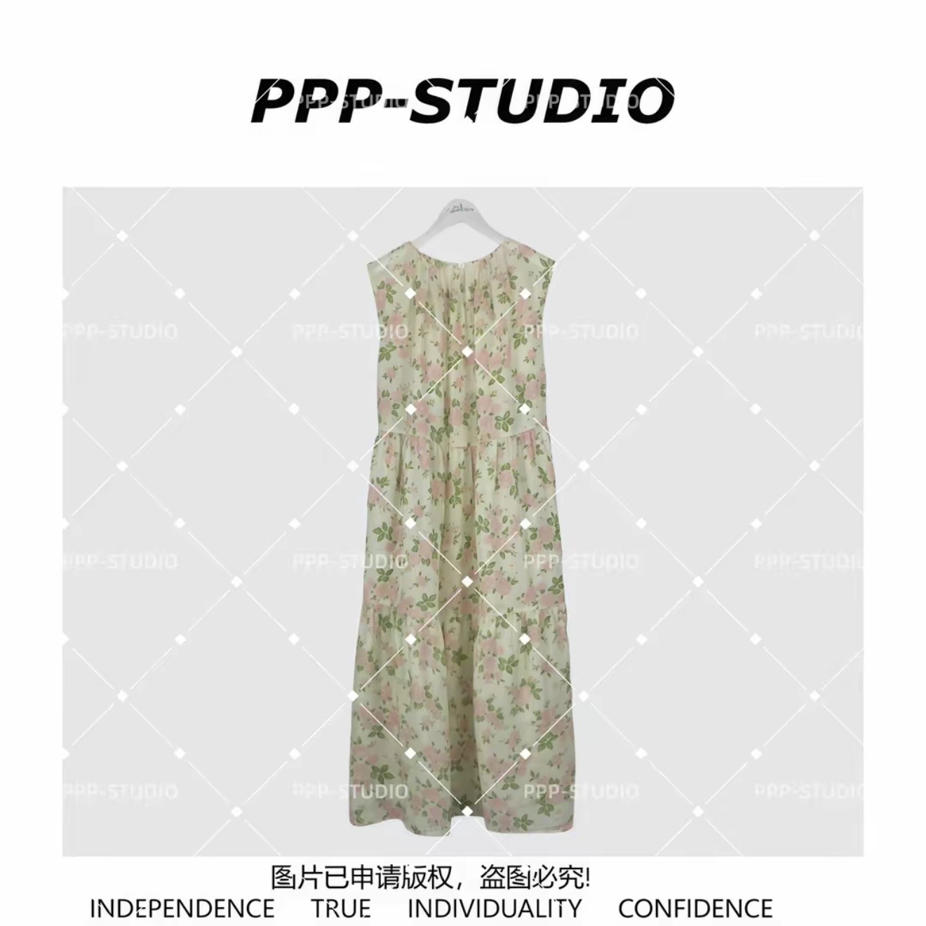 pp-studio 프랑스식 패션 다용도 프린트 빛 럭셔리 바람 드레스