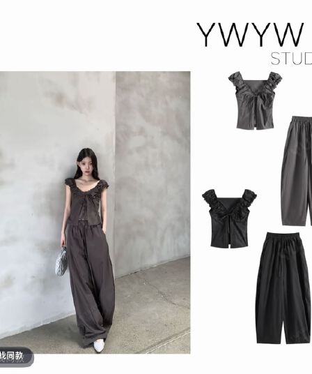 ywyw26s s 앞여밈 펌프 Pleat 스트랩 맨위 레트로 스트레이트 모통이 칼 캐주얼 바지 세트