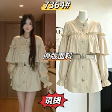 批发磊磊青<b class='q'>春</b>的一盏灯      外套      立领抽褶廓形风衣外套女
