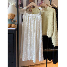 批发实拍~2025年提花立体丝绒冬<b class='q'>裙</b>宽松百搭温柔中长<b class='q'>裙</b><b class='q'>松紧腰</b>