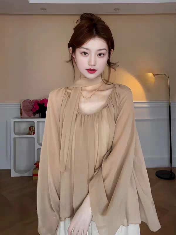 대 네클라인 나만의 것을 가져와 라. 리본 순수한 욕망 바람 프랑스식 품격 알몸의 주황색 아름다움 조용한 맨위 xmzh12049
