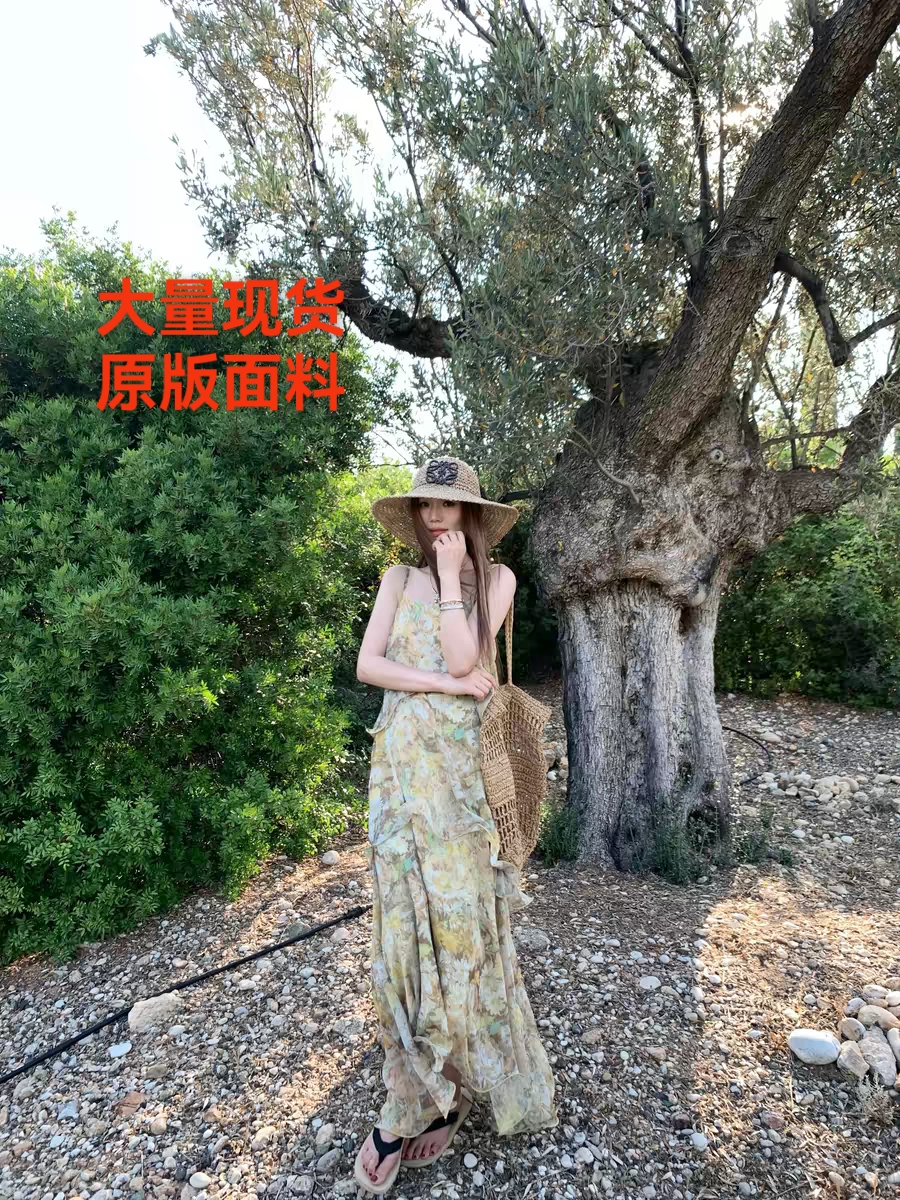 작은 6 월 6 월 브리트니 산 사쿠라 남자 섬 레트로 헤일로 염색 무거운 작업 생선뼈 자수 차 휴식 슬립 꽃무늬 드레스