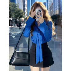 批发韩系别致polo领条纹长袖衬衫女2026早春新款气质<b class='q'>通勤</b>宽松显瘦上衣