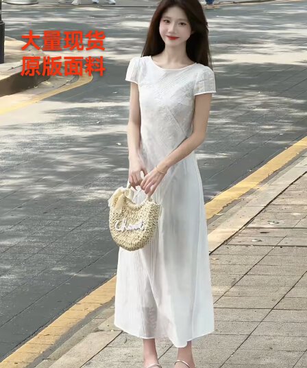 작은 키 프랑스식 품격 패치워크 화이트 여성 드레스 여름 2026 새로운 올해 인기 폭발 치마 롱 스커트