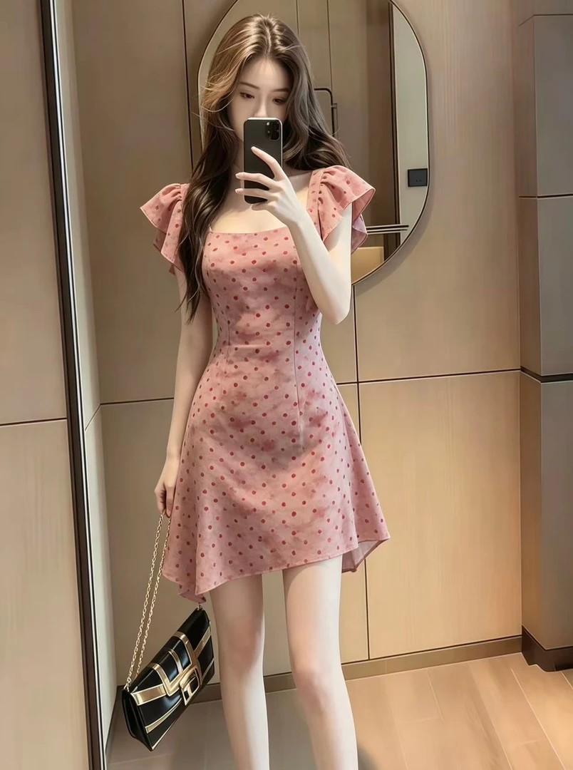 여름 새로운 프랑스식 레트로 허리 수축 슬림해 보이는 도트 무늬 품격 드레스 패션 고급 센스 작은 대중 타이트 스커트 몸매 가꾸기