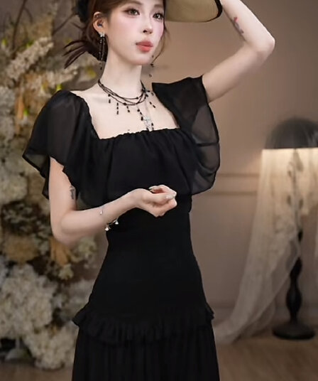 피터 팬 삼촌 오래된 파리 극장 프랑스식 프릴 몸매 가꾸기 우아함 가스 질감 드레스
