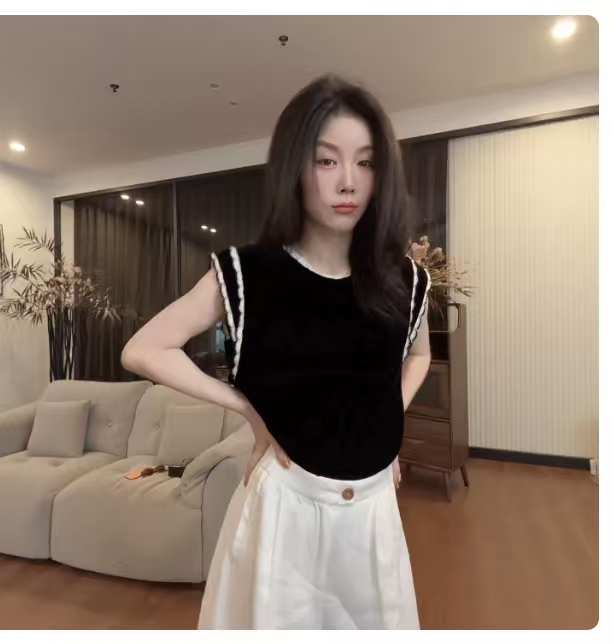왕위 왕위 독점적 인 프랑스식 레이스 레이스 벨벳 민소매 베스트 y1804