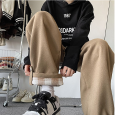 批发【薄款，加绒】翻边<b class='q'>格子</b>休闲运动<b class='q'>裤</b>女秋冬新款学生韩版阔腿<b class='q'>裤</b>