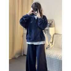 批发薄款，加绒春<b class='q'>秋</b>新款开衫连帽卫衣套装女学生宽松百搭两件套