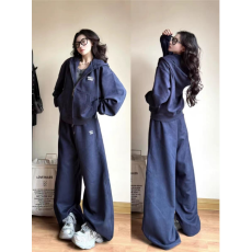 批发【薄款，加绒】<b class='q'>春</b>秋新款开衫连帽卫衣套装女学生宽松百搭两件套