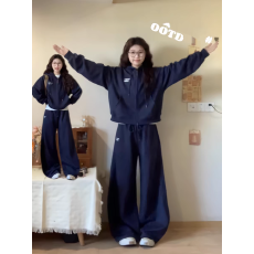 批发【薄款，加绒】<b class='q'>春</b>秋新款开衫连帽卫衣套装女学生宽松百搭两件套