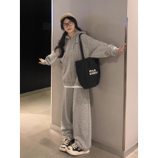 批发拉链卫衣休闲运动套装女<b class='q'>春</b>秋新款学生韩版宽松百搭两件套