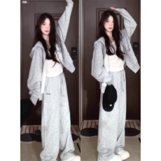 批发拉链卫衣休闲运动套装女春<b class='q'>秋</b>新款学生韩版宽松百搭两件套