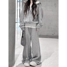 批发拉链卫衣休闲运动套装女春<b class='q'>秋</b>新款学生韩版宽松百搭两件套