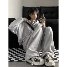 批发长袖拉链卫衣套装女春<b class='q'>秋</b>新款学生韩版宽松百搭两件套潮