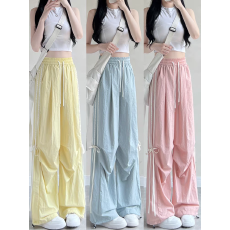 多巴胺蝴蝶结休闲运动长裤女夏季新款学生宽松直筒伞兵裤