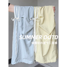 多巴胺蝴蝶结休闲运动长裤女夏季新款学生宽松直筒伞兵裤