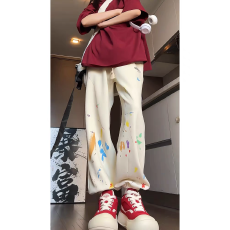 批发美式涂鸦裤子女夏季新款潮流休闲运动裤学生韩版宽松束脚裤