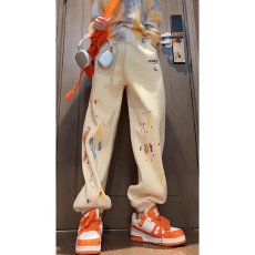 批发美式涂鸦裤子女夏季新款潮流休闲运动裤学生韩版宽松束脚裤