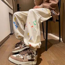 批发美式涂鸦裤子女夏季新款潮流休闲运动裤学生韩版宽松束脚裤