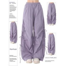 批发多巴胺侧边绑带蝴蝶结工<b class='q'>装</b>裤女夏季学生韩版宽松直筒长裤