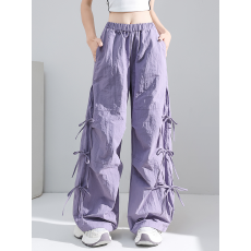 批发多巴胺侧边绑带蝴蝶结工<b class='q'>装</b>裤女夏季学生韩版宽松直筒长裤