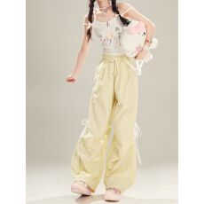 批发多巴胺蝴蝶结休闲<b class='q'>运动</b>长裤女夏季新款学生宽松直筒伞兵裤