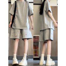 批发学院风印花休闲运动套装女<b class='q'>夏</b>季新款学生宽松两件套