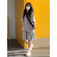 批发刺绣POLO领休闲<b class='q'>运动</b>套装女夏季新款学生韩版<b class='q'>宽松</b>两件套