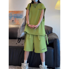 批发牛油果绿无袖套装女夏季新款学生韩版<b class='q'>宽松</b>两件套