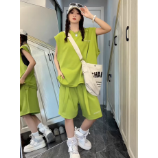 批发牛油果绿无袖套装女夏季新款学生韩版<b class='q'>宽松</b>两件套