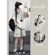 批发刺绣休闲<b class='q'>运动</b>套装女夏季新款学生韩版<b class='q'>宽松</b>两件套