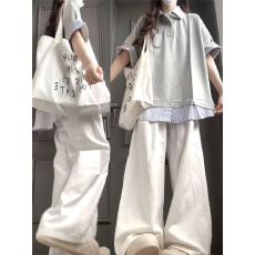 批发假两件格子拼接套<b class='q'>装</b>女夏季学生<b class='q'>韩版</b>学院风休闲运动两件套