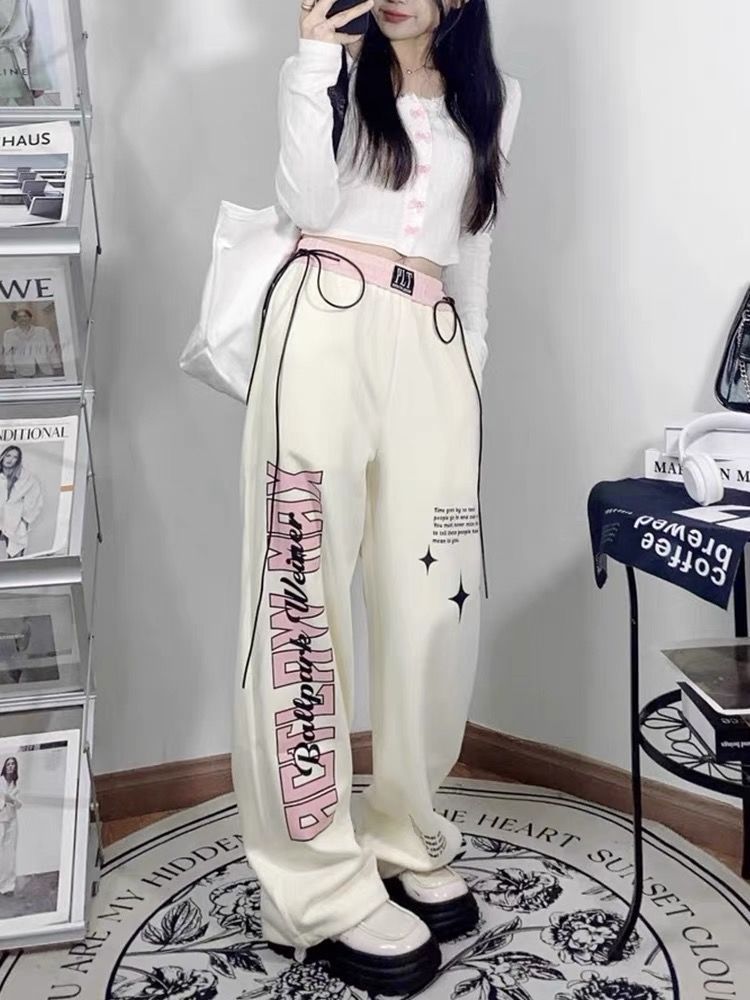 레트로 트렌드 스트레이트 팬츠 여성 봄 가을 새로운 학생 한국 스타일 루즈핏 춤추기 핫걸 와이드 레그 팬츠