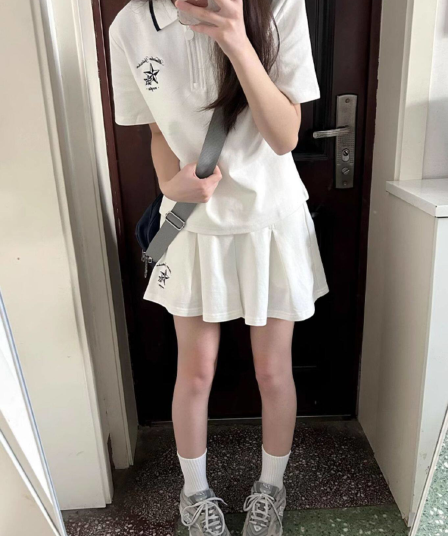 일본식 학원 스타일 캐주얼 스포츠 슈트 여성 여름 학생 루즈핏 다용도 polo 반팔 짧은 바지 투피스 세트