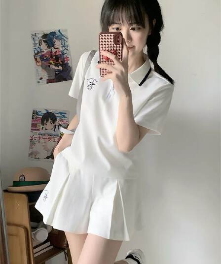 일본식 학원 스타일 캐주얼 스포츠 슈트 여성 여름 학생 루즈핏 다용도 polo 반팔 짧은 바지 투피스 세트