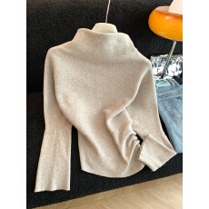 实拍韩系不规则修身显瘦半高领针织衫女秋冬2025长袖保暖内搭上衣