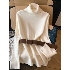 批发实拍圣诞过年穿搭<b class='q'>高领</b>系带收腰针织衫女冬季百搭气质显瘦宽松<b class='q'>毛衣</b>