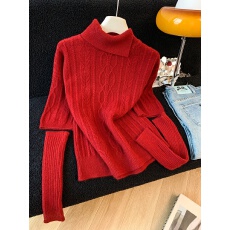 批发实拍~十三行女装配袖套新年红色高领麻花短袖毛衣上衣春季新款