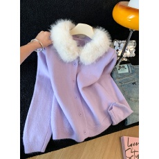 批发实拍可拆卸毛领软糯针织<b class='q'>开衫</b>女冬季新款百搭毛衣外套精致长袖上衣