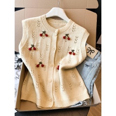 批发实拍2026春季新款森系<b class='q'>宽松</b>针织开衫叠穿马甲立体钩花小众背心女