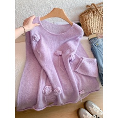 批发实拍春季立体重工手工钩花<b class='q'>宽松</b>马海毛<b class='q'>毛衣</b>慵懒风高级感松弛上衣女