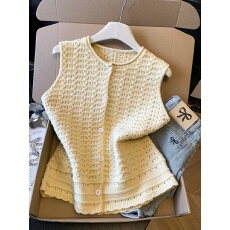 批发实拍~复古文艺立绘绞花针织开衫<b class='q'>马甲</b>女春季外搭背心上衣