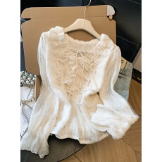 批发十三行爆款韩系chic<b class='q'>波点</b>长袖<b class='q'>雪纺</b>衫女2026春装设计感洋气上衣