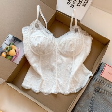 批发法式白色蕾丝美背背心文胸一体吊带女带胸垫抹胸<b class='q'>打底衫</b>衬衫内搭