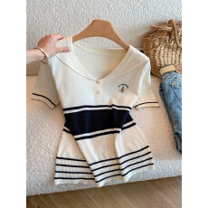 批发复古港风POLO领<b class='q'>条纹</b>上衣女2026夏季新款洋气减龄海军领短袖<b class='q'>针织衫</b>