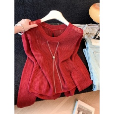 实拍韩系复古圆领钩花镂空针织衫女春夏设计感不规则开叉防晒上衣