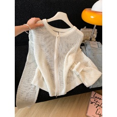 批发实拍宽松上衣镂空拉链<b class='q'>棒球</b>服休闲防晒外搭针织衫时尚开衫小<b class='q'>外套</b>女